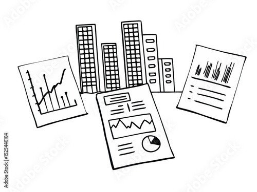 Business news concept: financial articles and city illustrations in a newspaper
