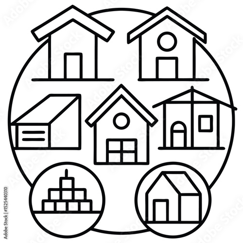 Collection of house and building vector icons for real estate and urban architecture design