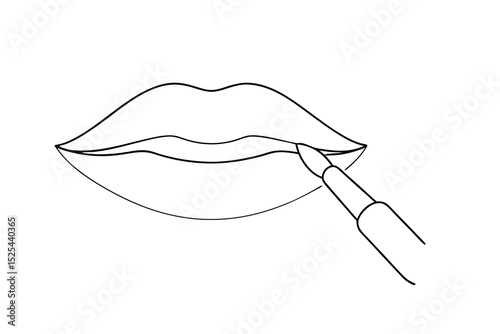 Line drawing of lips being applied with lip gloss or lipstick