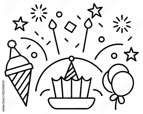 Birthday cake with lit candles, a festive vector illustration of a sweet dessert for celebration and party design
