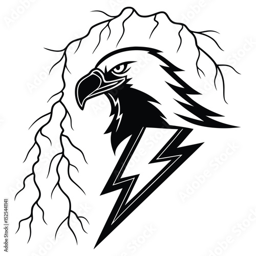 Majestic eagle head with lightning bolt design
