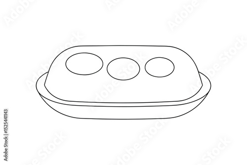Simple line drawing of a three compartment dish