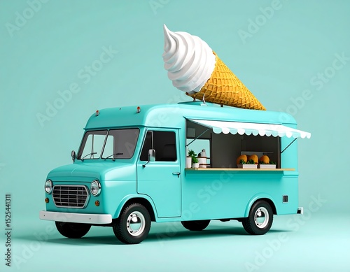 Retro ice cream truck with giant cone