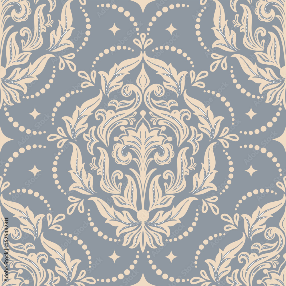 Fototapeta premium Damask modern seamless pattern element. Vintage classical old fashioned damask ornament, seamless texture for wallpapers, textile.