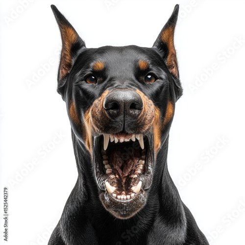 Ferocious Doberman Portrait , isolated on white background png