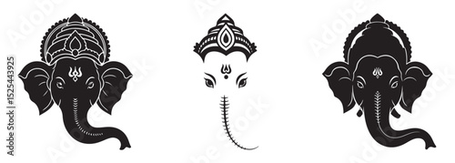 Elegant black and white line art illustrations of the hindu god ganesha