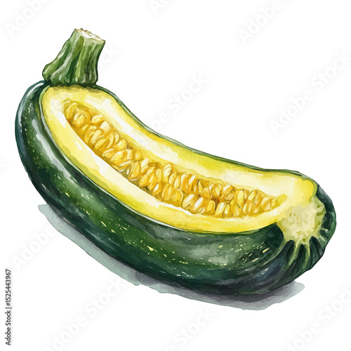 Zucchini Slice, watercolor illustration vector, high quality, isolated on a white background.