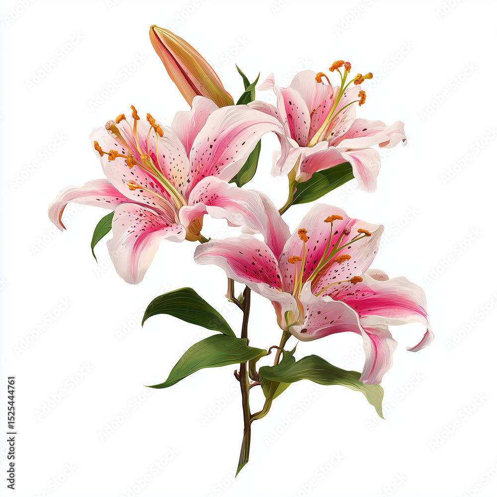 Fototapeta premium Stunning Pink and White Lilies Bouquet , isolated on white background png