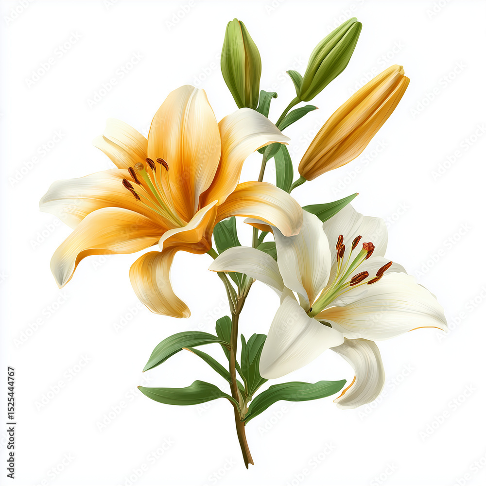 Obraz premium Stunning Bouquet of Orange and White Lilies , isolated on white background png