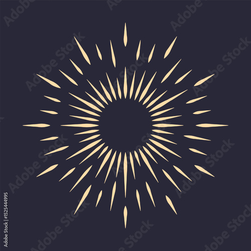 An icon with sun rays on a dark background. Solar bursts, elements of a shining star. The sun, a starbeam, a flash. Vector Eps 10.