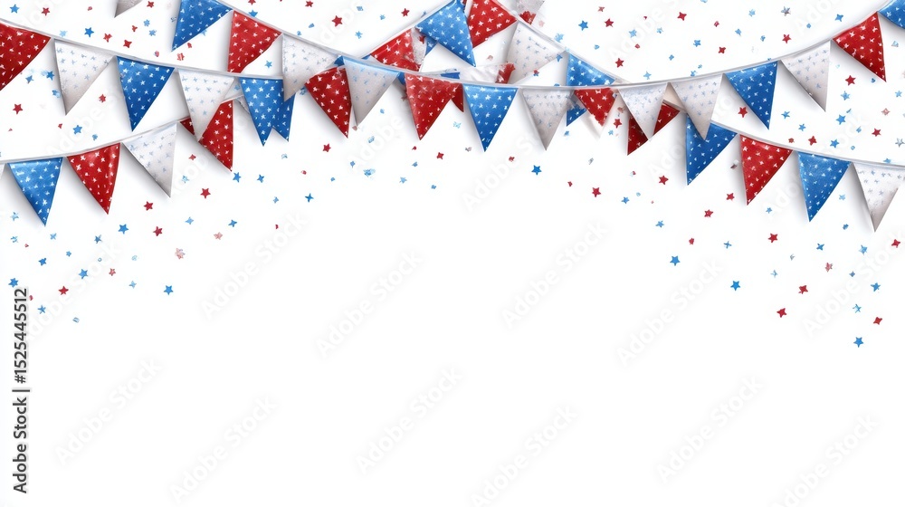 Obraz premium Red White Blue Bunting Flags Confetti Festive Celebration Background