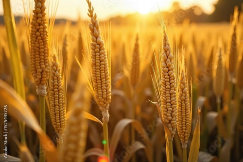 Golden corn stalks heavy with ripe ears, swaying gently in the autumn breeze, ready for harvest A picturesque scene of abundant agriculture , agricultural, abundance