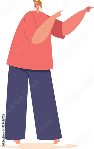 Smiling aged woman indicating side