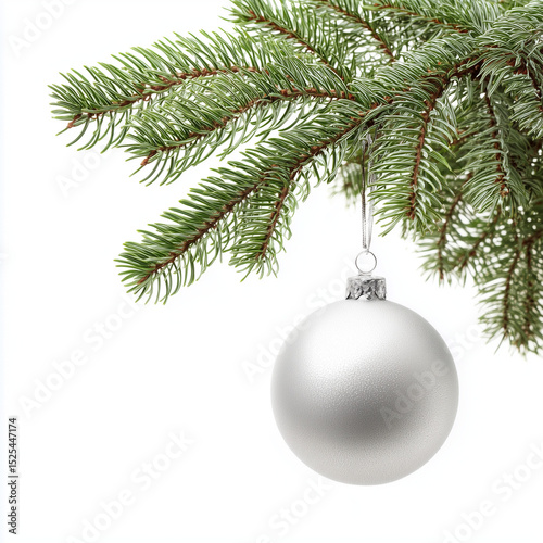 Silver Christmas Ornament on a Branch , isolated on white background png