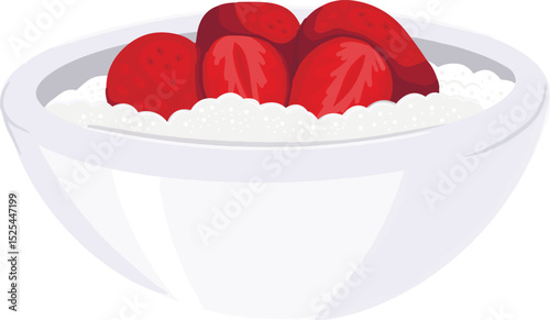 Porridge bowl with strawberries hand drawn