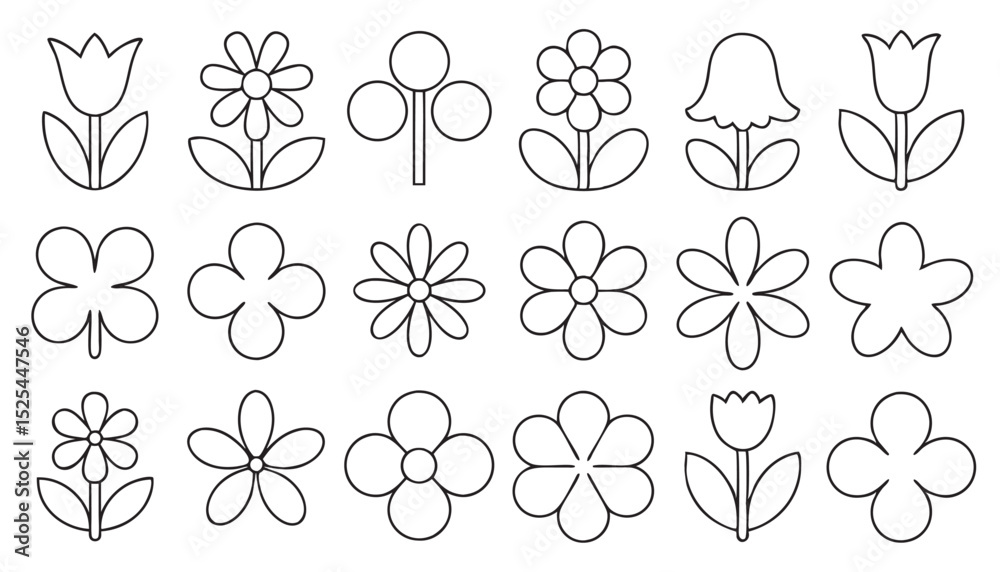 Fototapeta premium A collection of simple line drawings of various flowers and plants