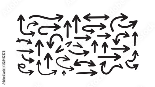 Collection of hand-drawn arrows pointing in various directions, useful for design projects or presentations.