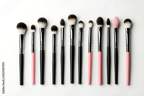 Professional makeup brushes collection on white background