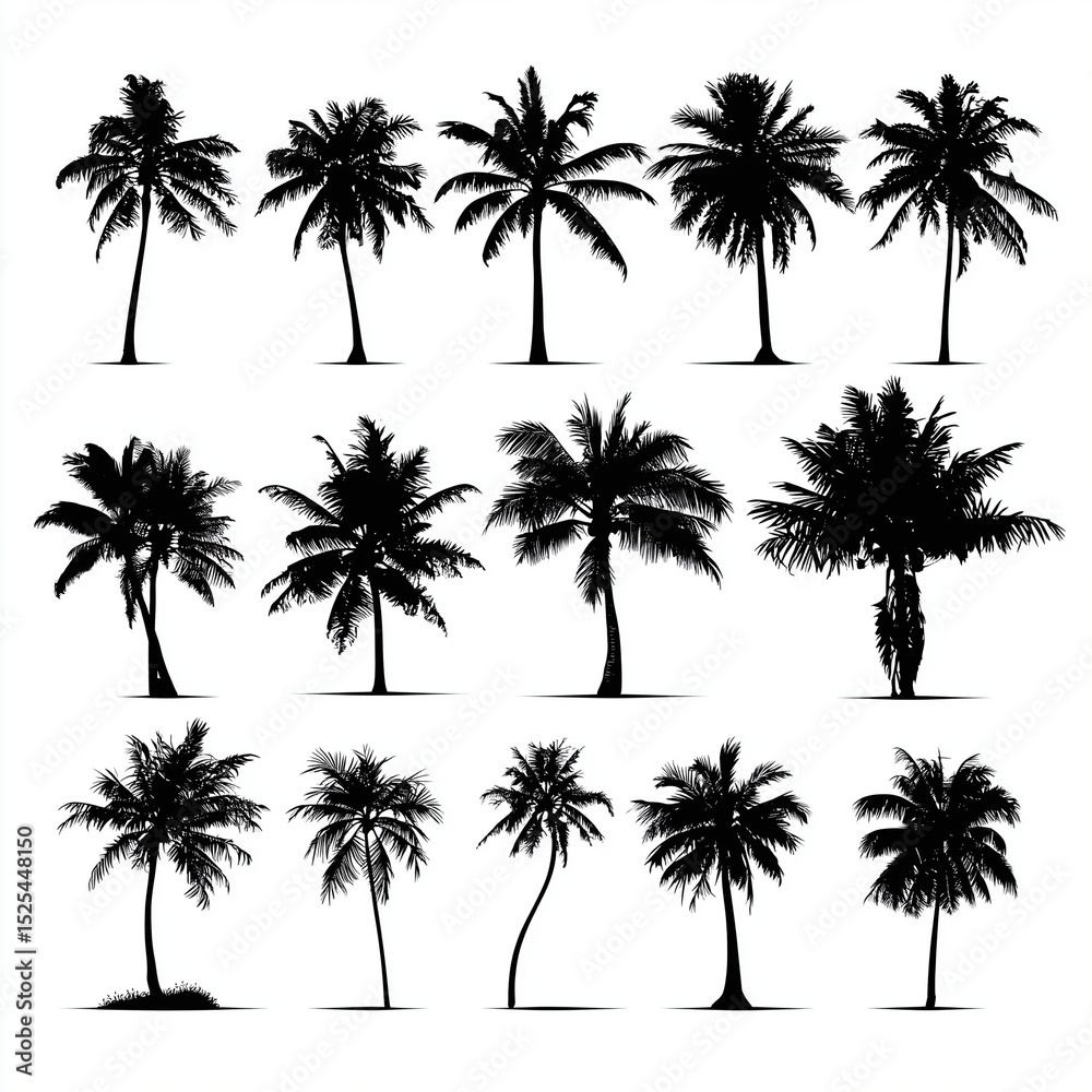 Fototapeta premium Silhouette Palm Trees Collection , isolated on white background png