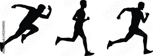 Silhouette of Running Men in Motion Poses