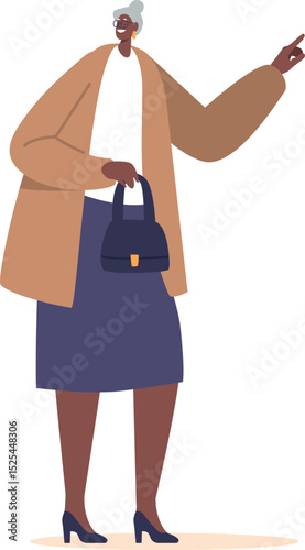 Aged lady pointing hand forward