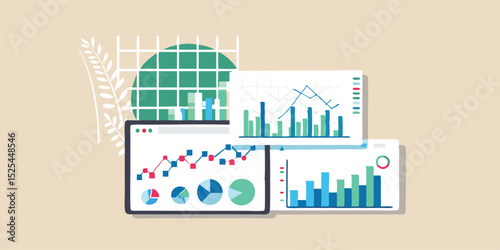 Modern business data visualization on digital devices.