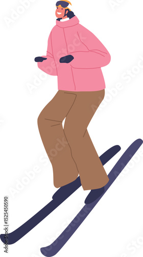 Woman skier riding skies vector illustration