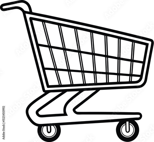 Shopping cart silhouette, trolley icon vector, retail basket symbol, store purchase graphic, minimal market design
