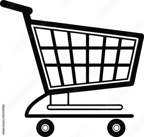 Shopping cart silhouette, trolley icon vector, retail basket symbol, store purchase graphic, minimal market design