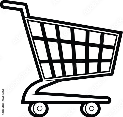 Shopping cart silhouette, trolley icon vector, retail basket symbol, store purchase graphic, minimal market design