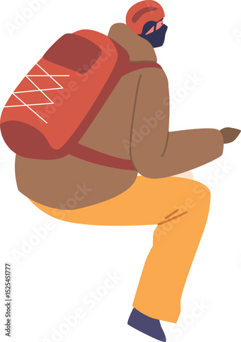 Man winter tourist with backpack