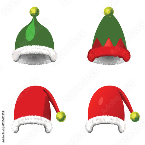 Collection of festive Christmas hats including Santa and elf designs