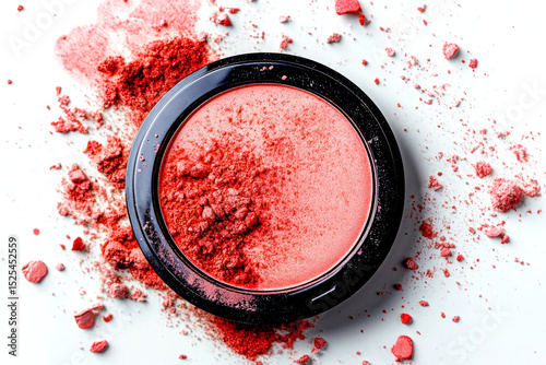 Pink blush makeup powder compact with spill
