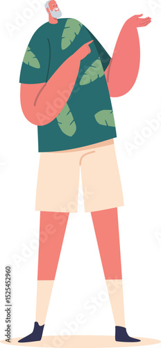 Senior man tourist pointing aside