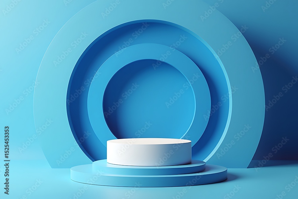 Fototapeta premium Abstract Blue Circular Platform Minimalist 3D Render for Product Display