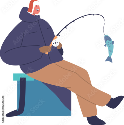 Fisherman caught fish on rod