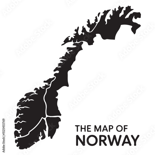 Black Norway Outline Map Vector on White Background