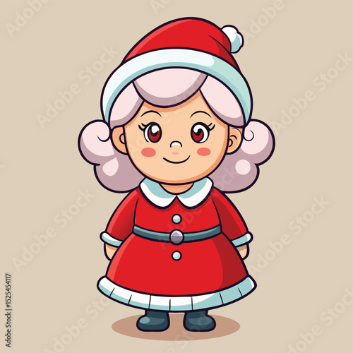 Cute Cartoon Girl Dressed as Mrs Claus for Christmas Holiday