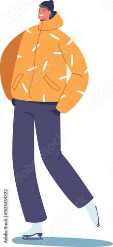 Young man enjoying ice-skating vector illustration