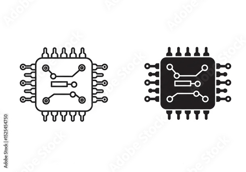 Two graphic representations of a computer chip in black and white with different fill styles