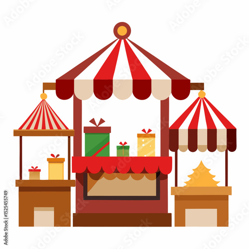 Simple Christmas Market Stalls Vector on White Background