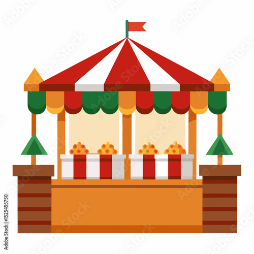 Simple Christmas Market Stalls Vector on White Background