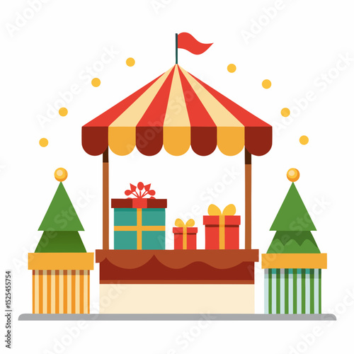 Simple Christmas Market Stalls Vector on White Background