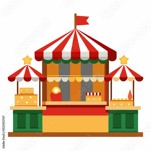 Simple Christmas Market Stalls Vector on White Background