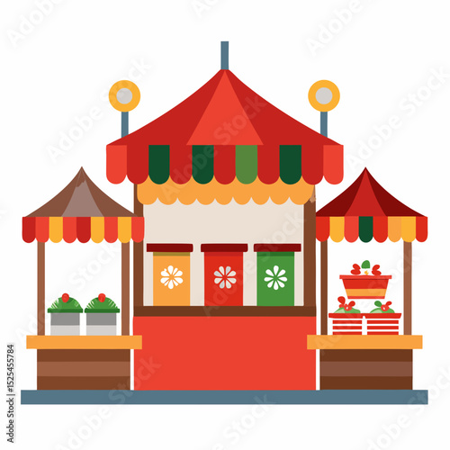 Simple Christmas Market Stalls Vector on White Background