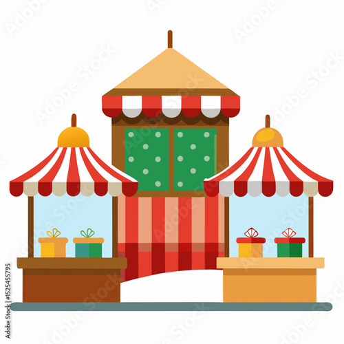 Simple Christmas Market Stalls Vector on White Background
