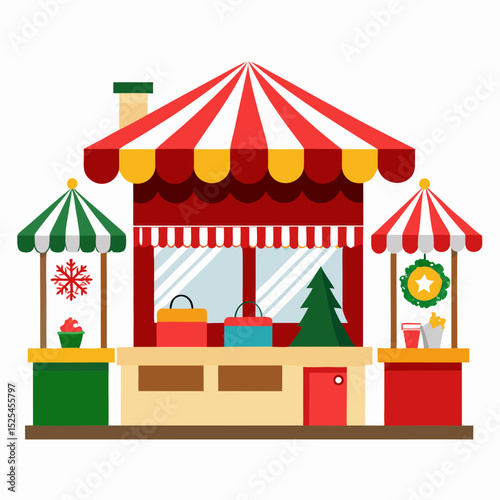 Simple Christmas Market Stalls Vector on White Background