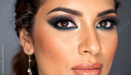 Close-up portrait of woman with dramatic makeup photo