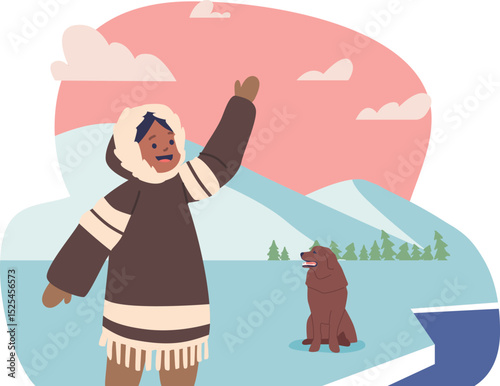 Happy Eskimo child waving hand