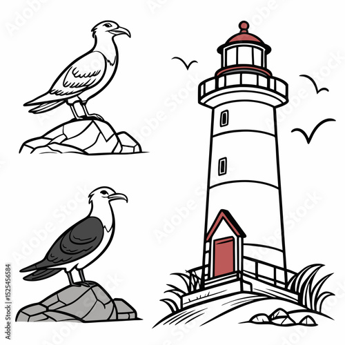 lighthouse and birds